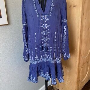 Parker Navy Embroidered Long Sleeve Dress